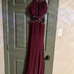 Morgan & Co. Deep Red Gown with Beaded Accents